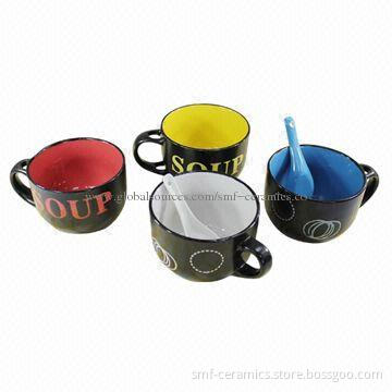 16oz Ceramic Mugs with Glazed Inside and Hand Painting Outside